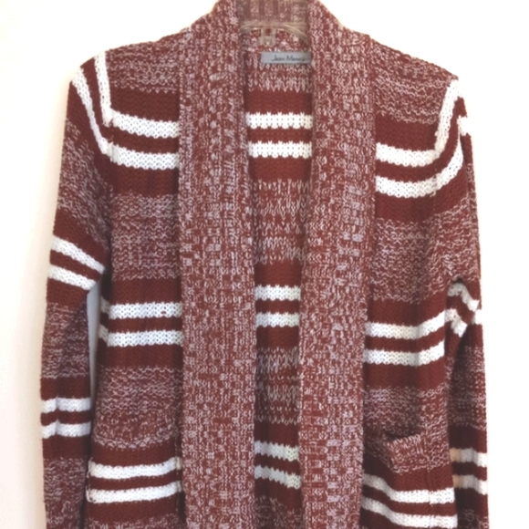 Jason Maxwell open cardigan size petite M striped front pockets - Picture 2 of 9